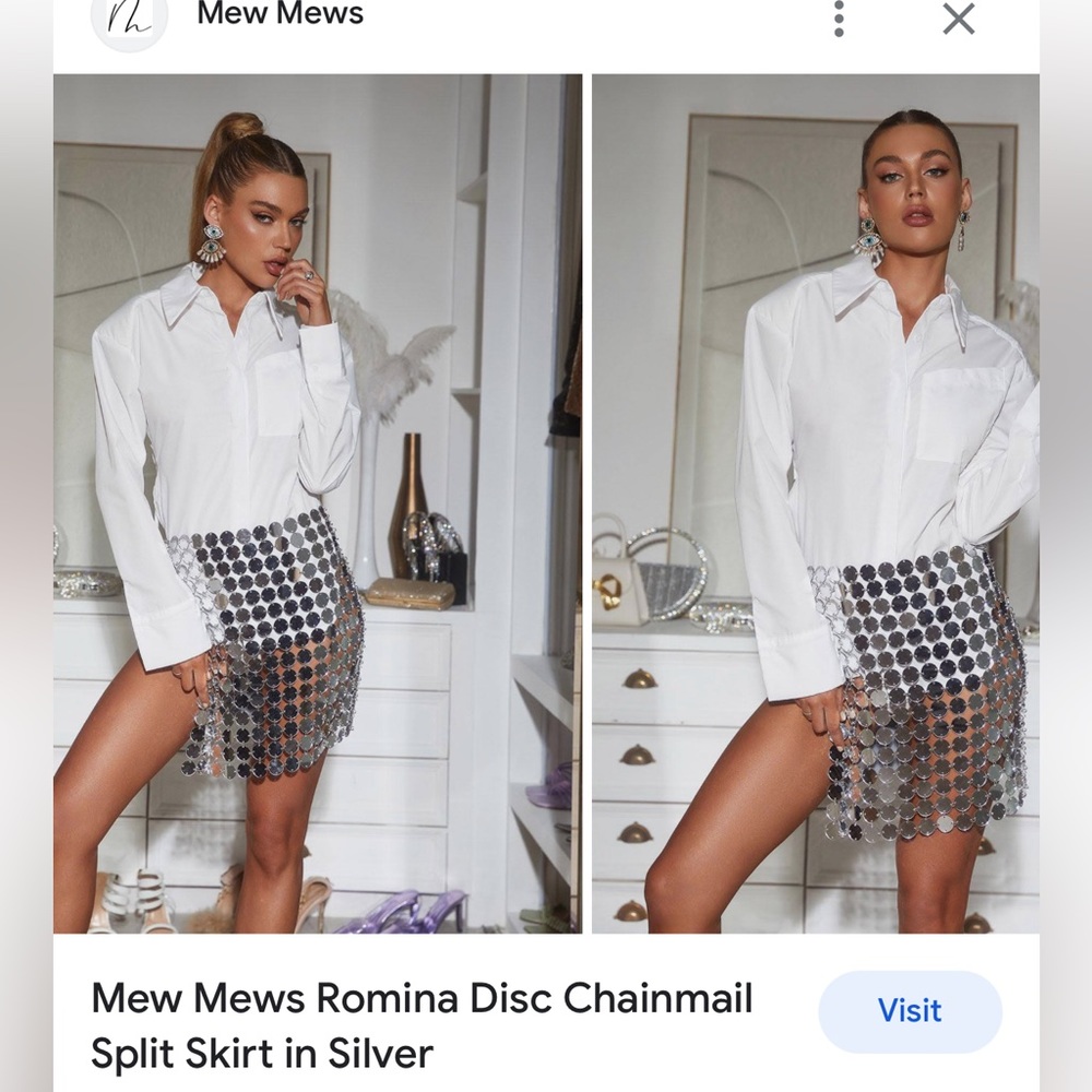 NWT Mewmews Romina Disc Chainmail Split Skirt In Silver